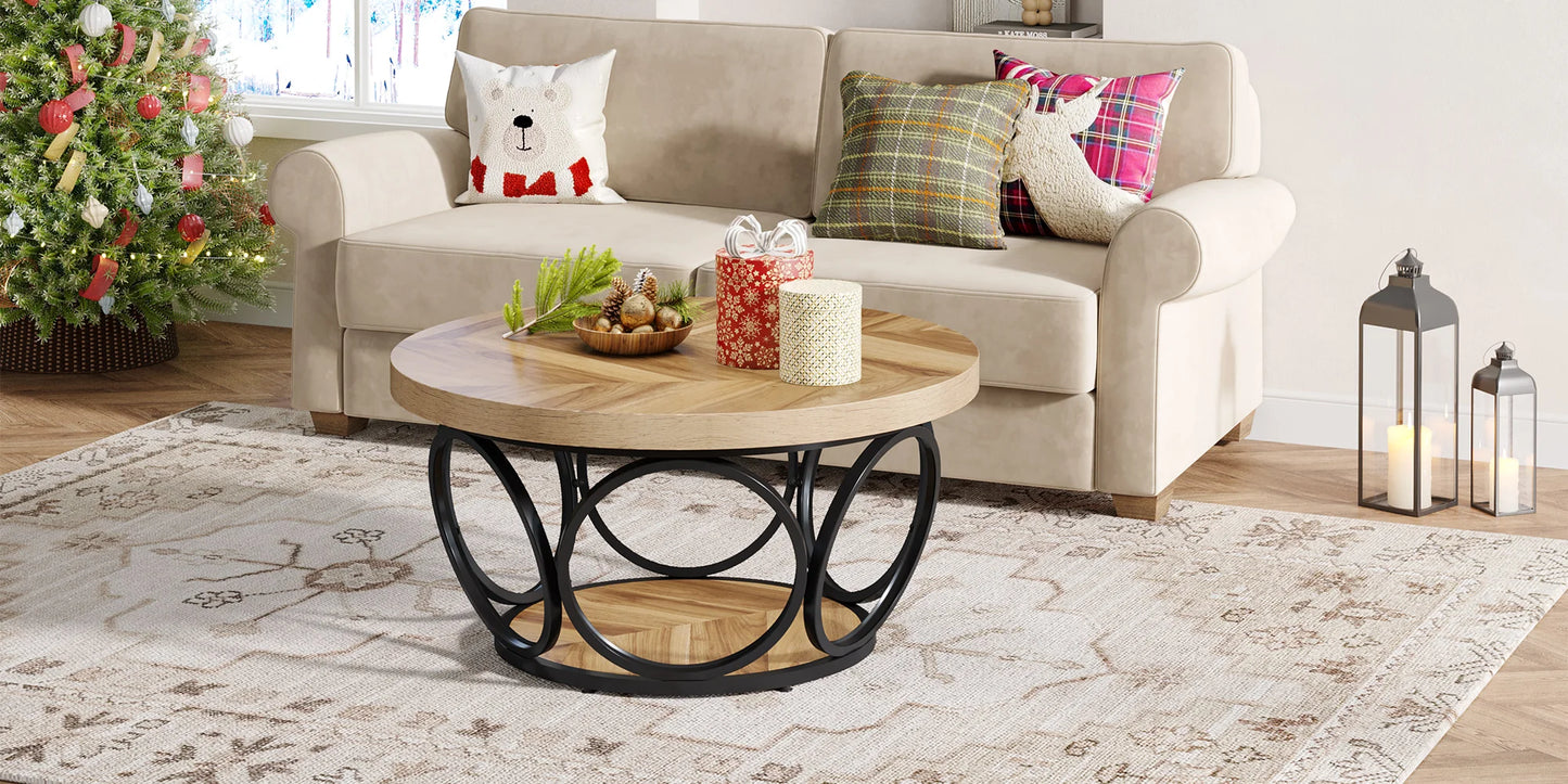 Ljustra Modern Round Coffee Table 31.7 Inch Industrial Design