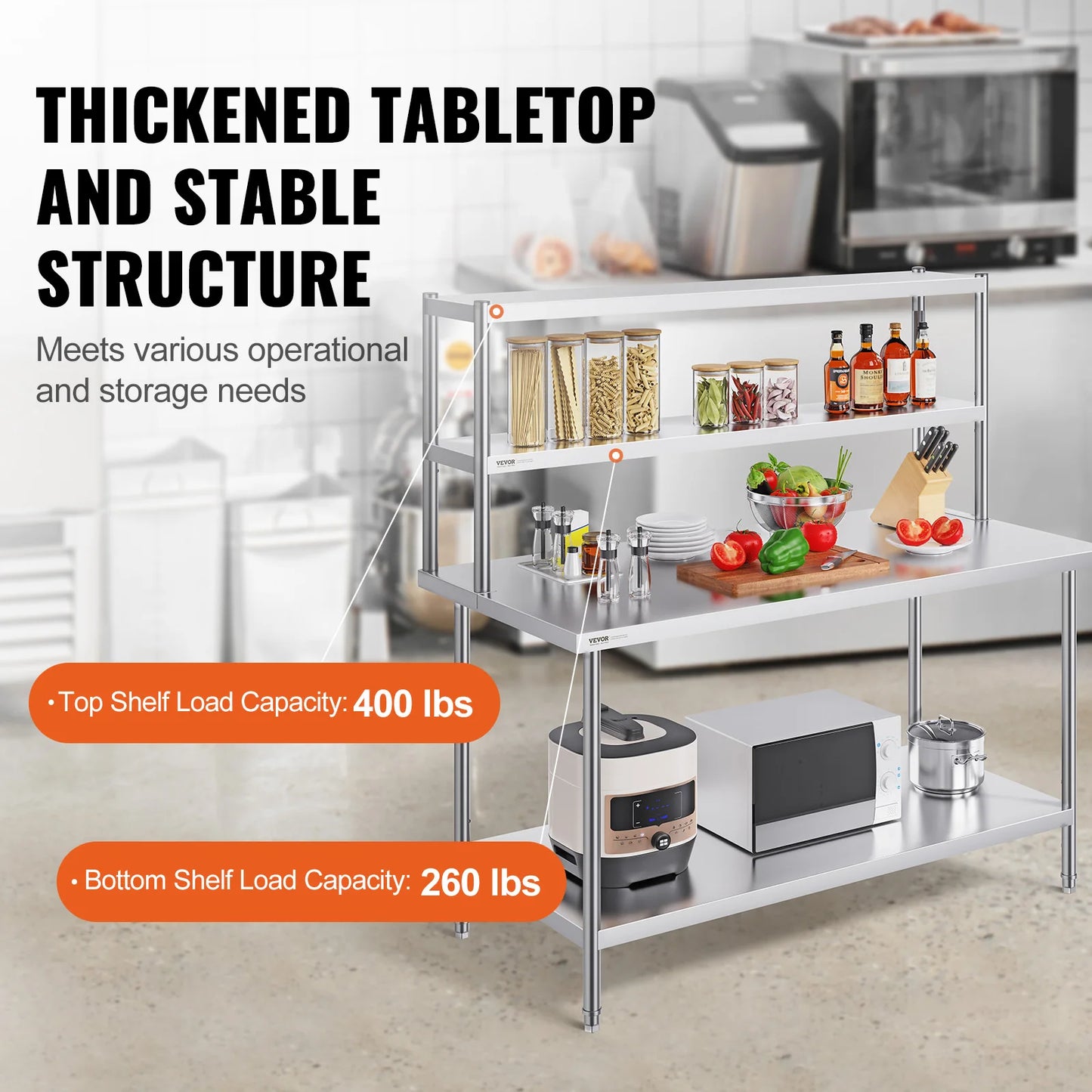 Ljustra Stainless Steel Kitchen Worktable with Adjustable Overshelf