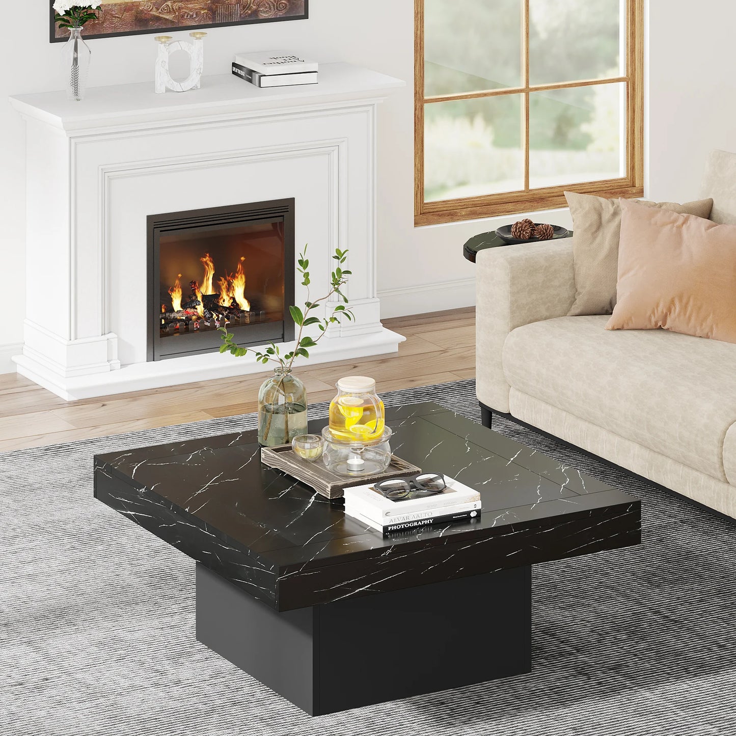 Ljustra Square LED Coffee Table Modern Minimalist Low Table for Living Room