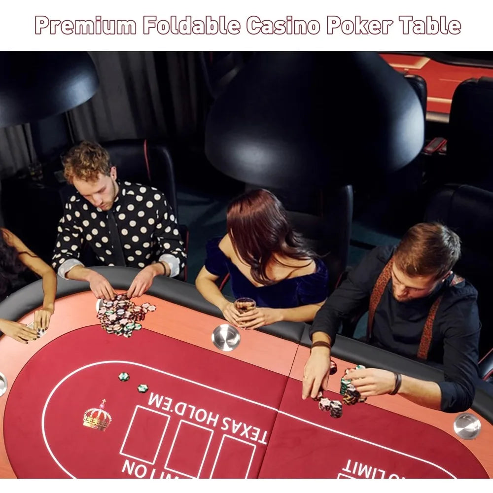 Portable 10 Player Foldable Poker Table with Cup Holders for Casino Fun