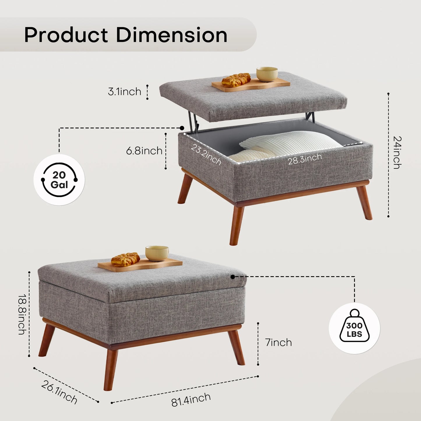 Large Storage Ottoman Coffee Table Lift Top Modern Living Room Furniture