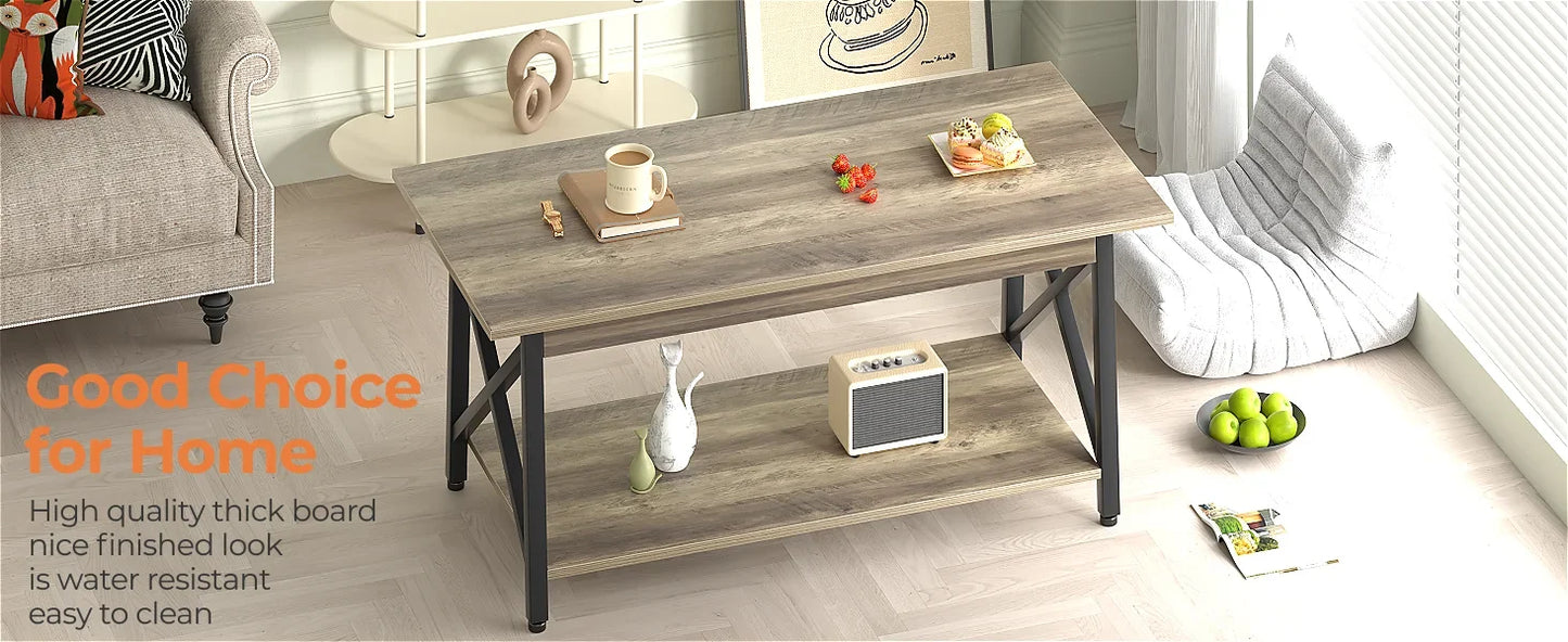 Coffee Table with Storage Modern 39 Inch Farmhouse Living Room Table