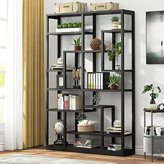 Rustic Industrial 71 Inch 9 Tier Bookshelf Tall Bookcase Organizer