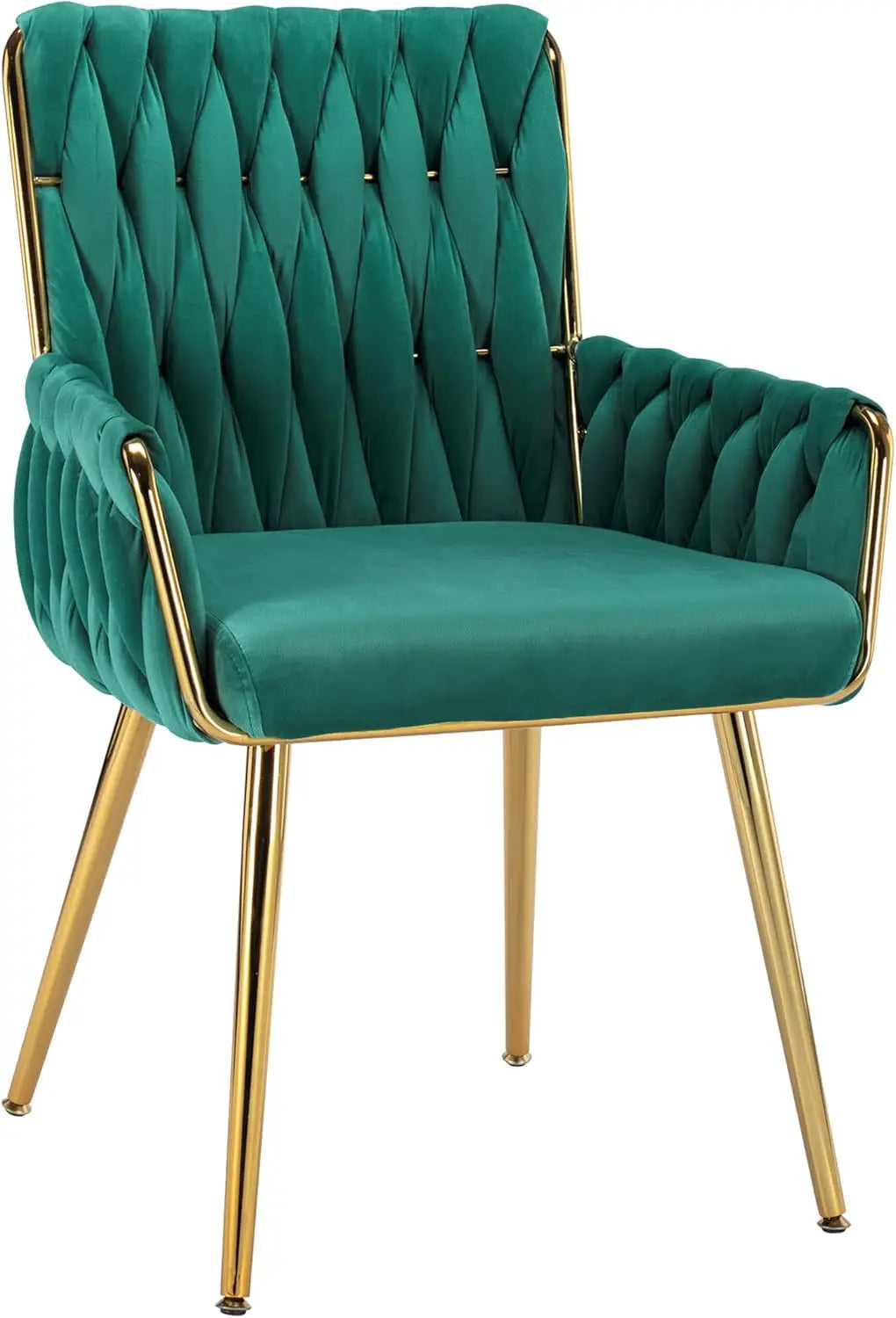 Office Desk Chair No Wheels Woven Velvet Vanity Chair Gold Metal Legs