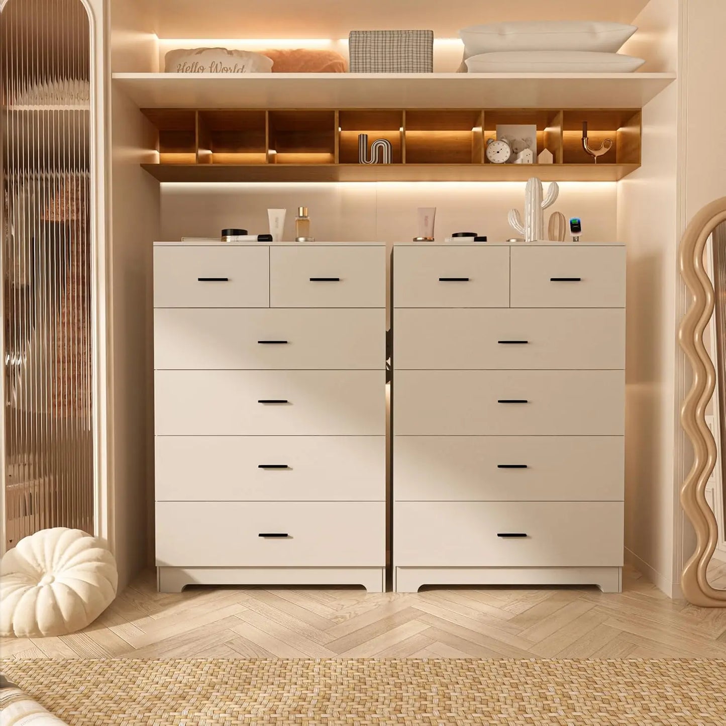 Dresser with Power Outlets 6 Drawer Storage Organizer Modern Chest of Drawers