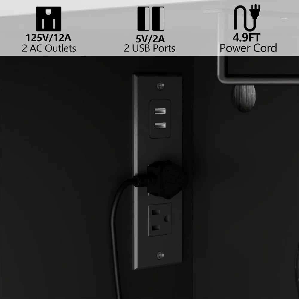 Kitchen Pantry Storage Cabinet with Charging Station LED Lights Wine Rack