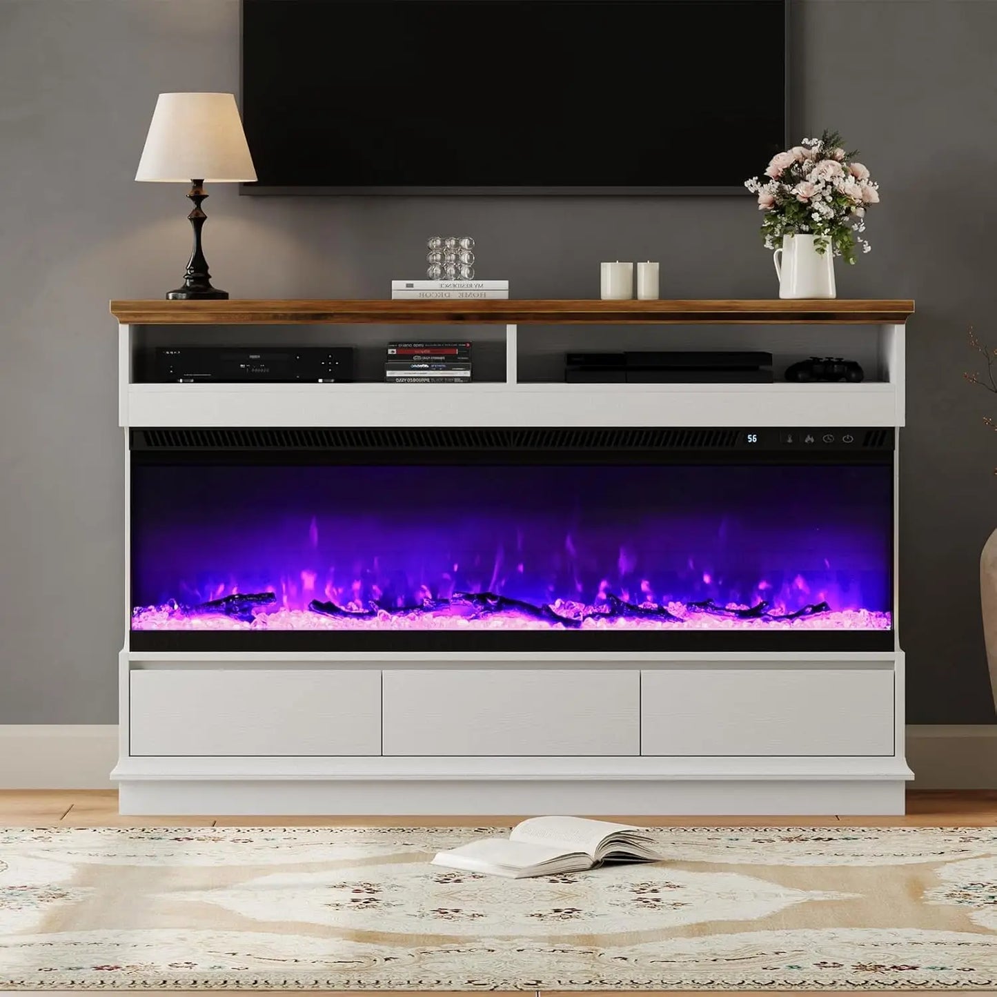 Fireplace TV Stand with 50" Electric Fireplace and 3 Drawers
