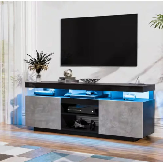 Modern TV Stand for 70 in TVs with RGB LED Lights and Outlets