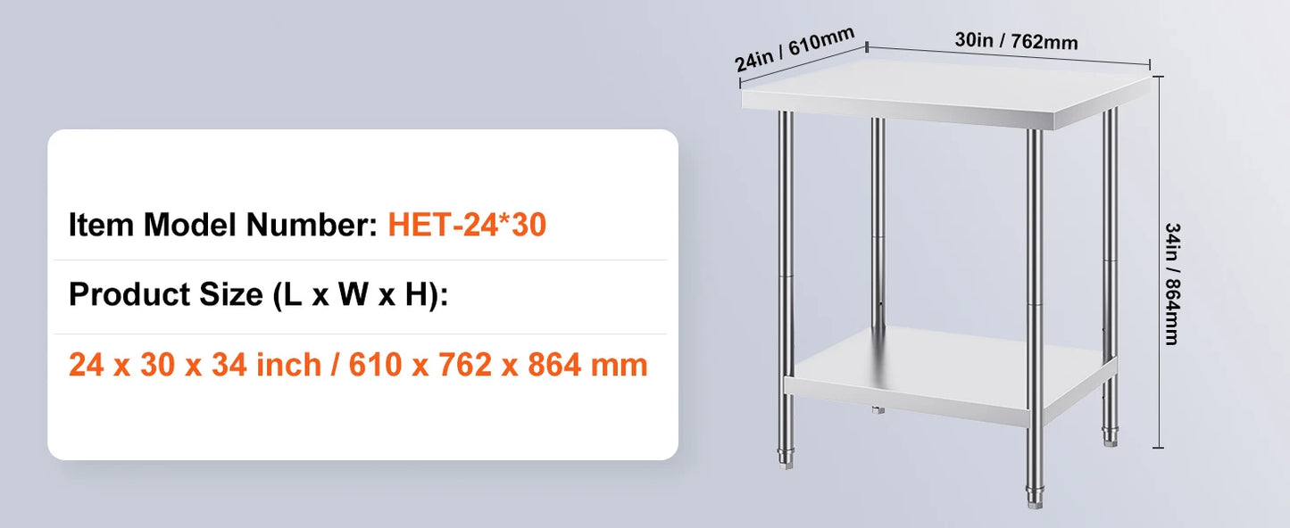 Ljustra Stainless Steel Prep Table Commercial Workstation Kitchen Garage