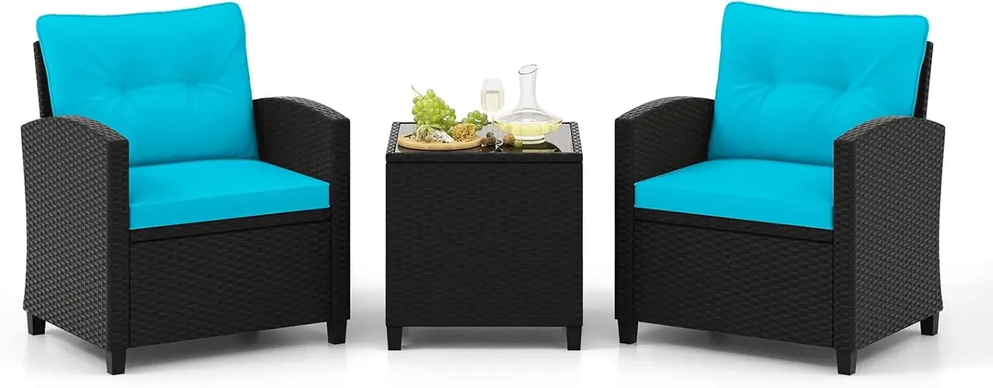 Ljustra 3-Piece Outdoor Patio Furniture Set PE Rattan Wicker Sofa