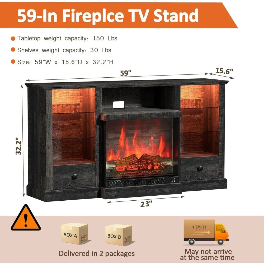 Fireplace TV Stand for 65 inch TV with 3-Sided Electric Fireplace