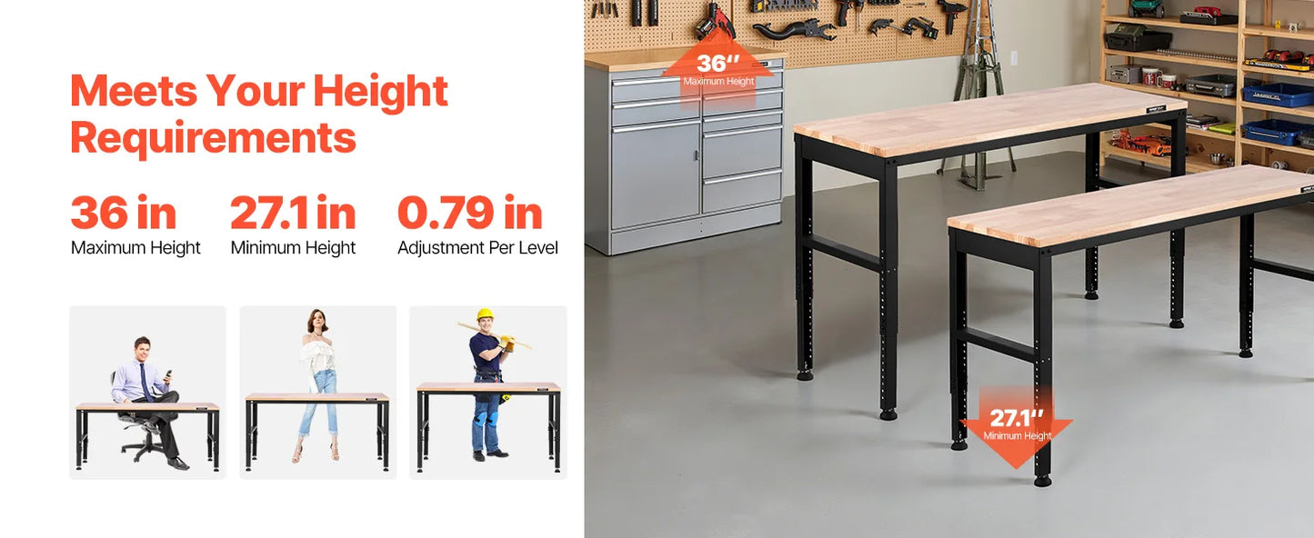 Ljustra Adjustable Workbench Heavy Duty Woodworking with Power Outlets