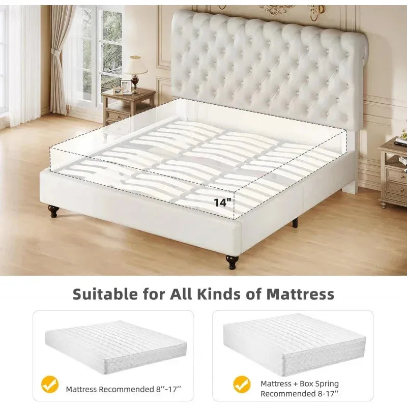 Ljustra King Size Platform Bed with 54 Inch Tall Headboard PU Leather