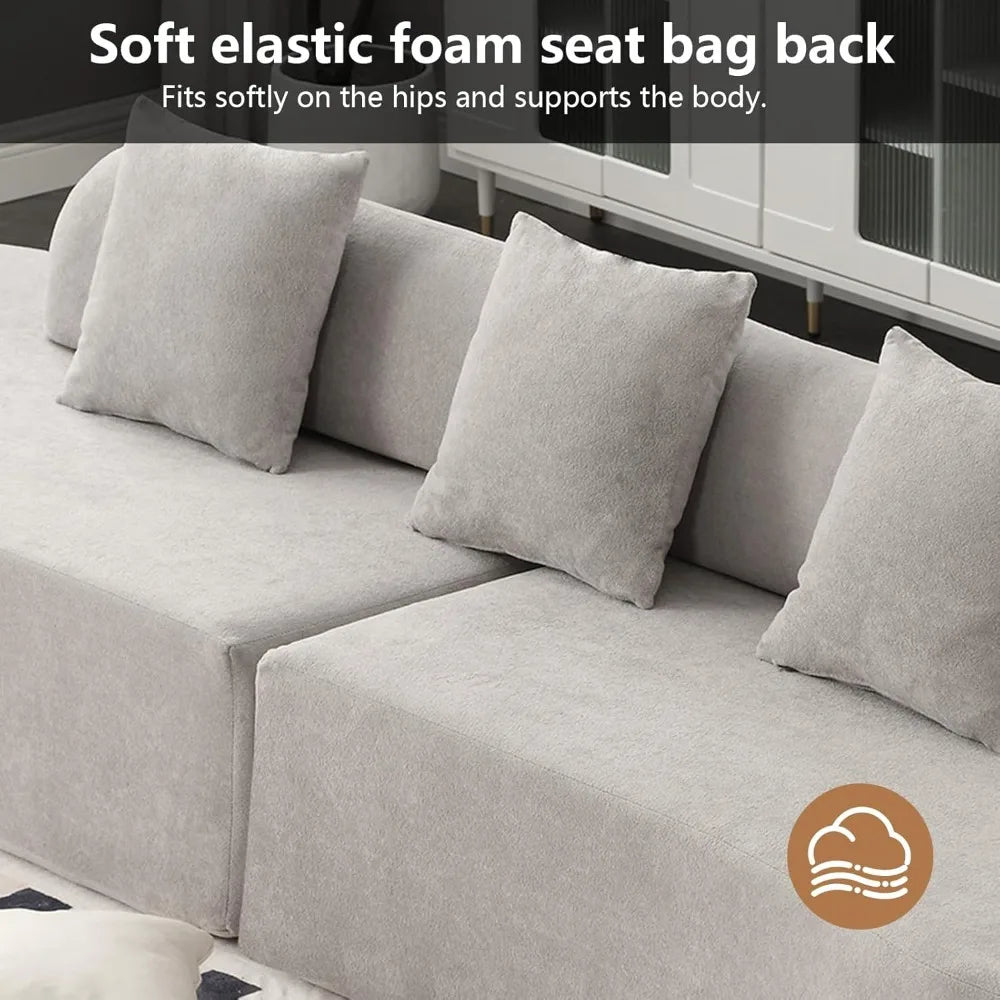 Luxurious Modern Sectional Sofa 4-Seater Living Room Couch with Pillows