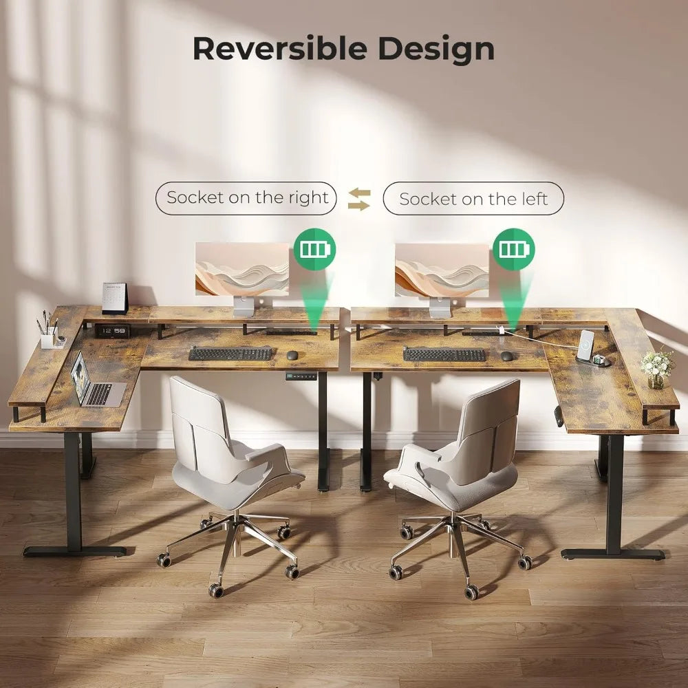Electric L Shaped Standing Desk 59 Inch Adjustable Desk with Power Outlets