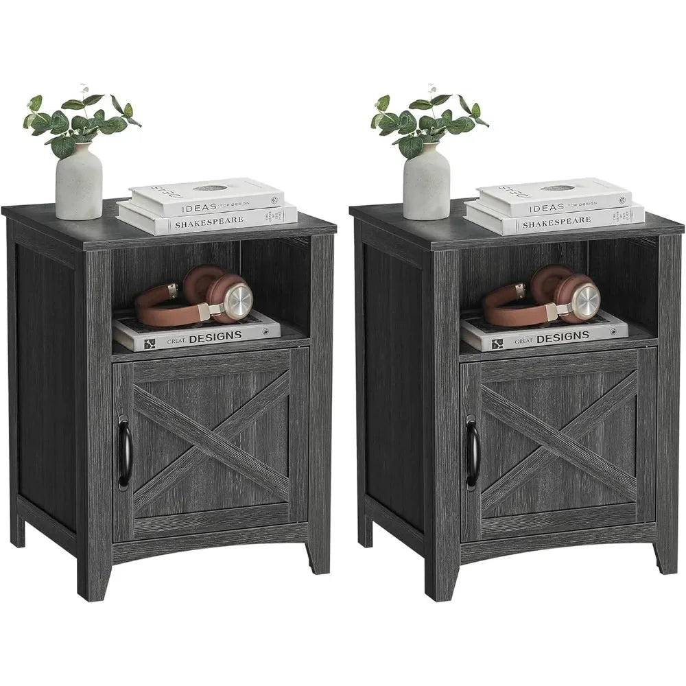Farmhouse Nightstand Set of 2 with Barn Door Stylish Bedside Tables