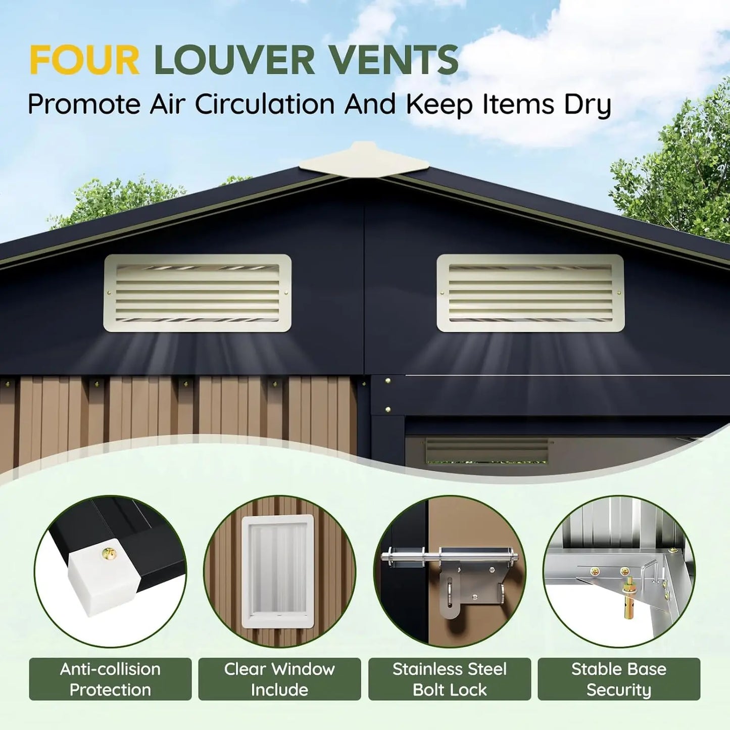 6x4FT Outdoor Steel Storage Shed Lockable Doors Garden Tool Storage