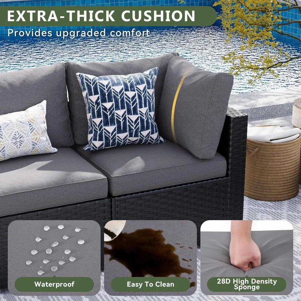 7 Piece Wicker Rattan Patio Garden Furniture Set with Cushions