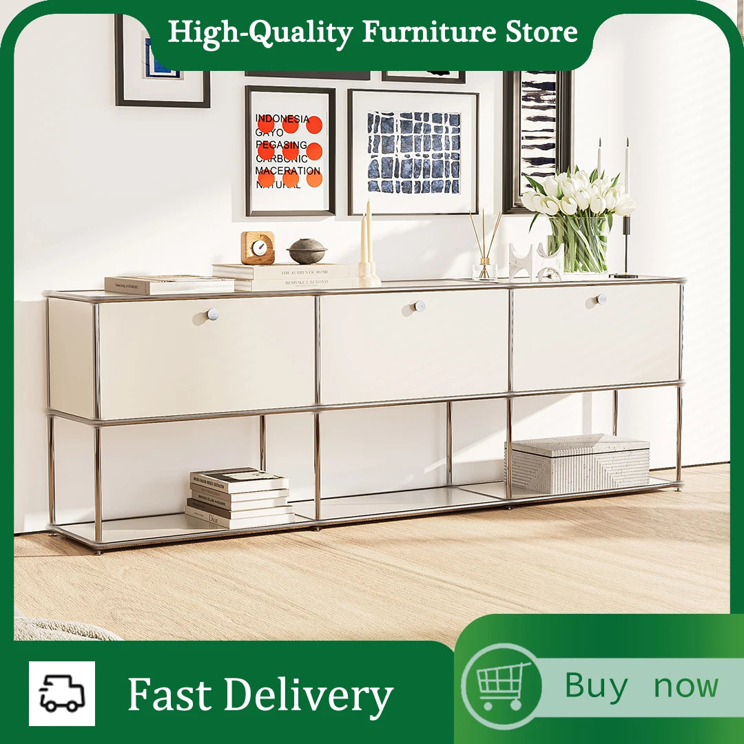 Modular Stainless Steel TV Cabinet Storage Shelf Living Room Furniture