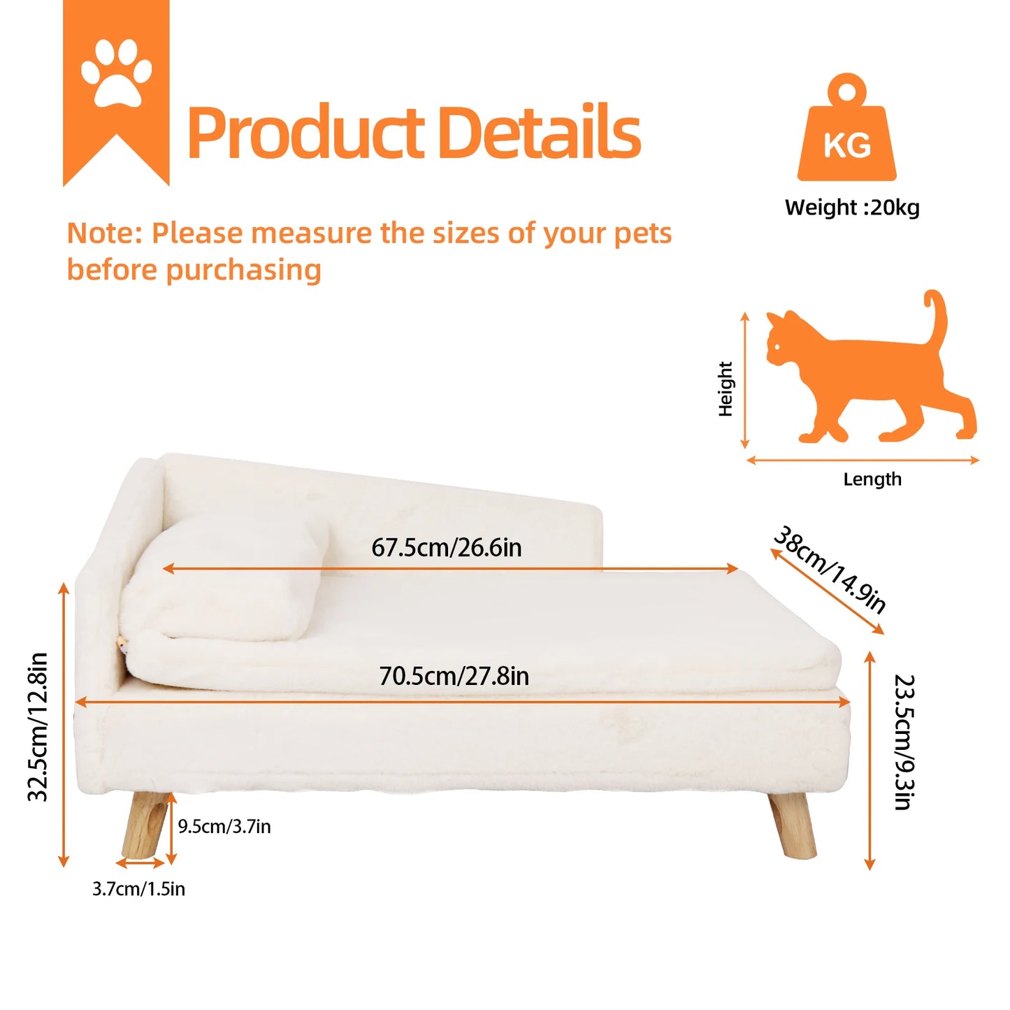 Elevated Pet Bed Nordic Pet Sofa Bed Waterproof Cozy Pad Small Dog Cat