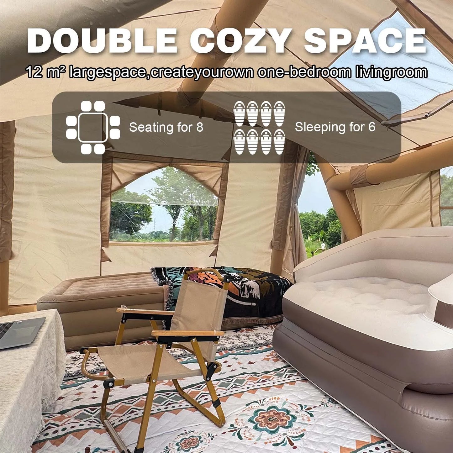 Large Inflatable Tent for 8-10 Person Instant Setup Waterproof Cabin