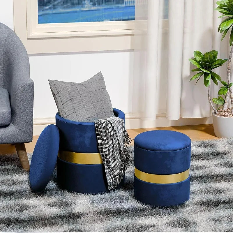 Ljustra Round Set of 2 Storage Ottomans Upholstered Velvet Stool