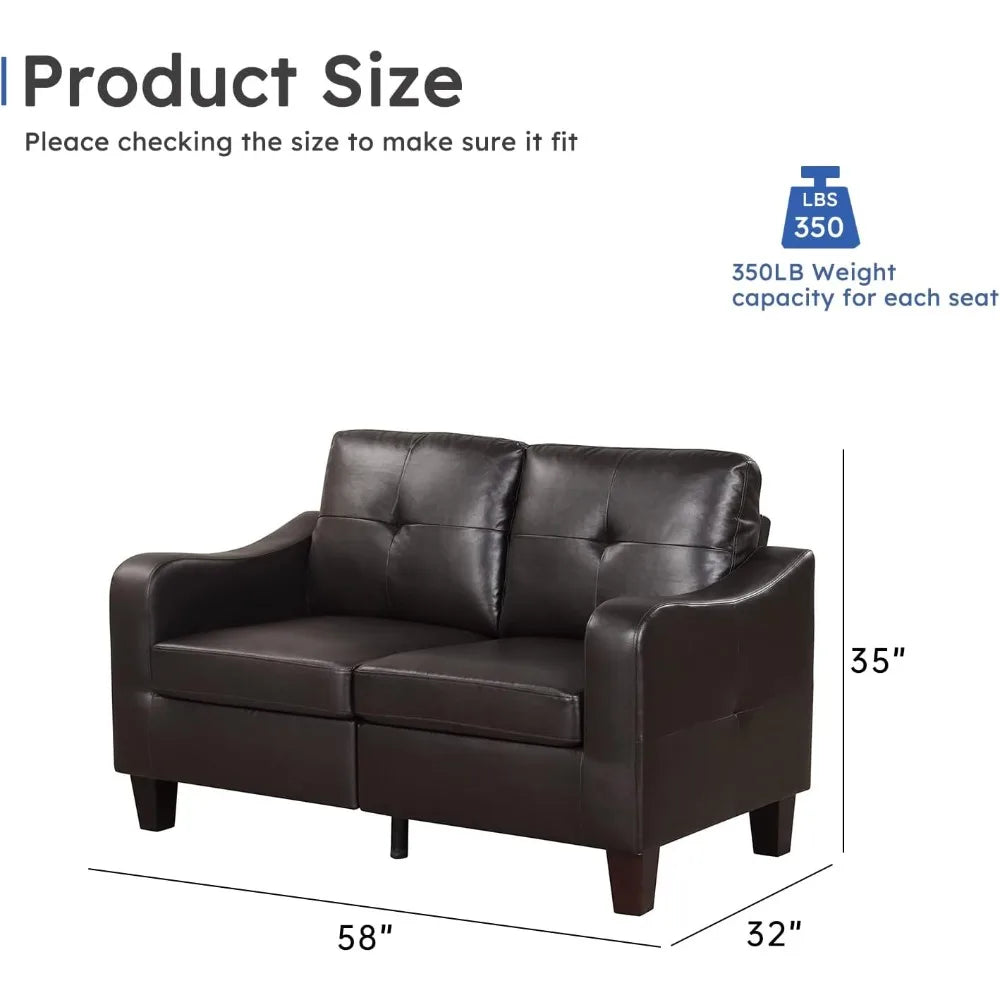 Modern Faux Leather Loveseat Sofa for Small Spaces Living Room