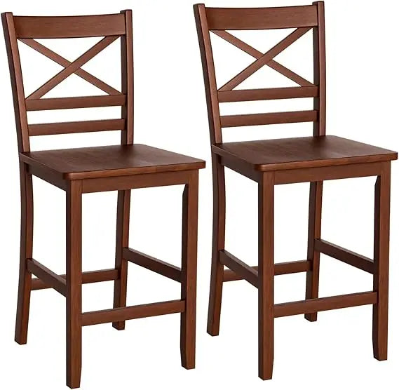 Bar Stools Set of 2 Antique Kitchen Counter Height Chairs Rubberwood