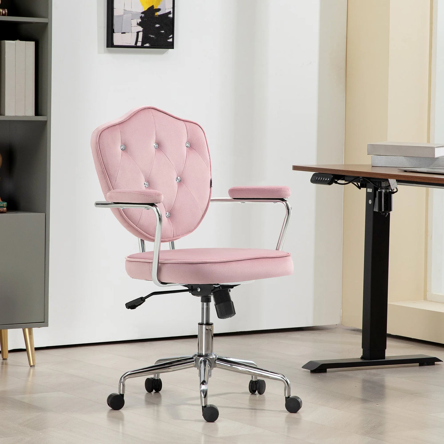 Ljustra Cute Velvet Office Chair Swivel Adjustable Pink Home Furniture