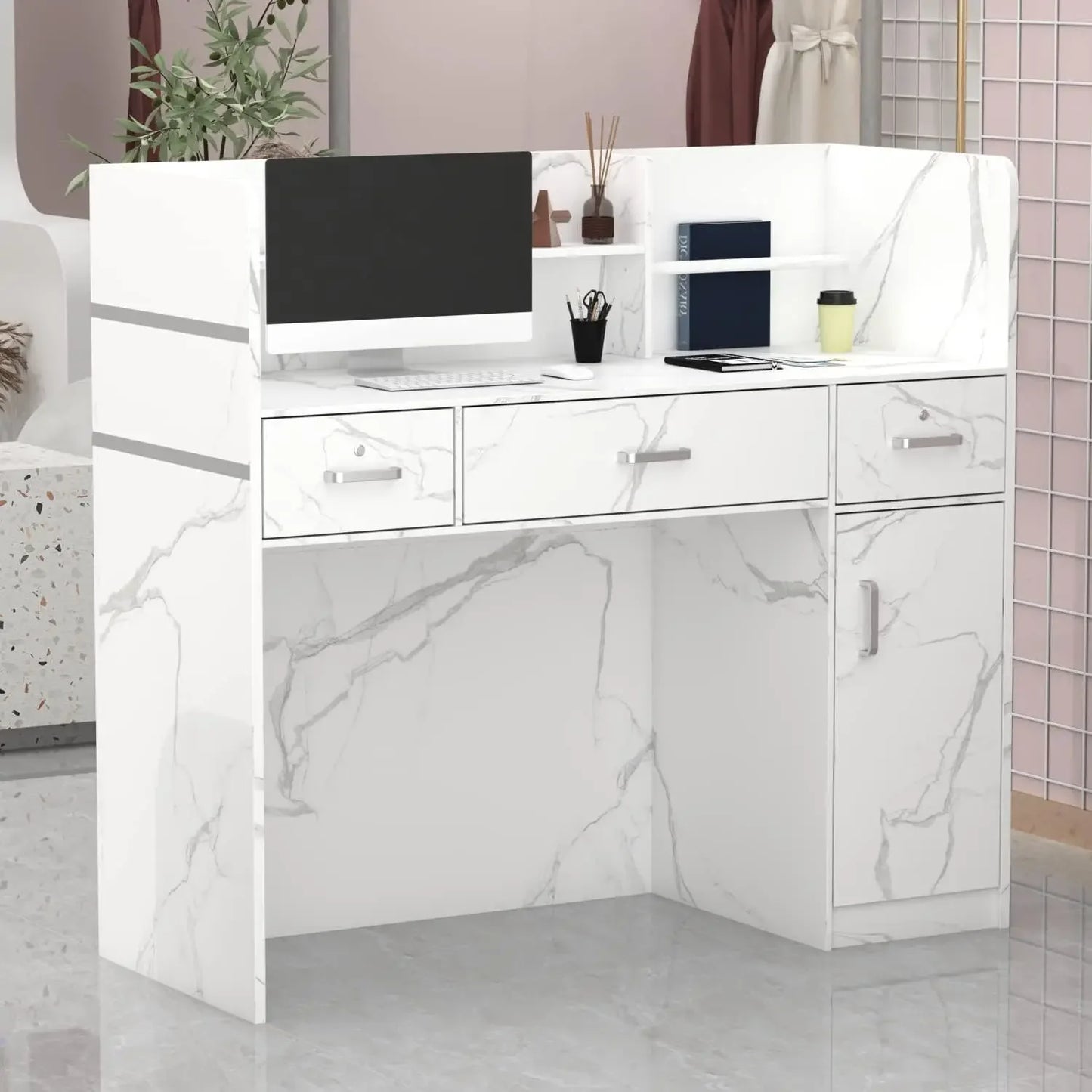 Ljustra Reception Desk with Open Shelf Drawers Lockable for Office Reception
