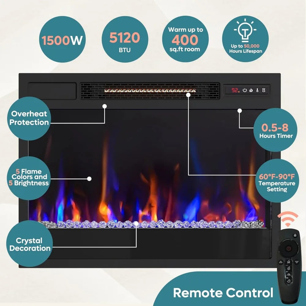 Fireplace TV Stand for 75 inch TV with Electric Fireplace and LED Light