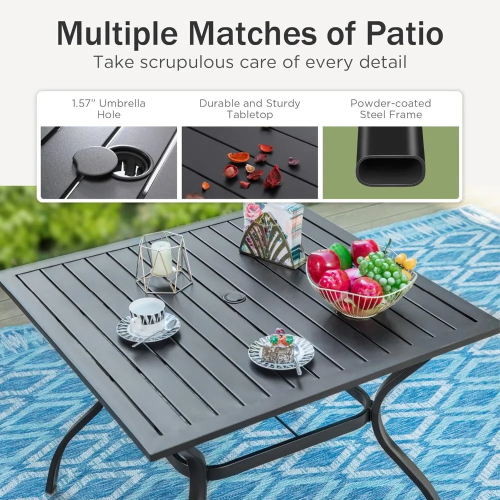Outdoor Patio Dining Set with Umbrella Folding Chairs Table Set