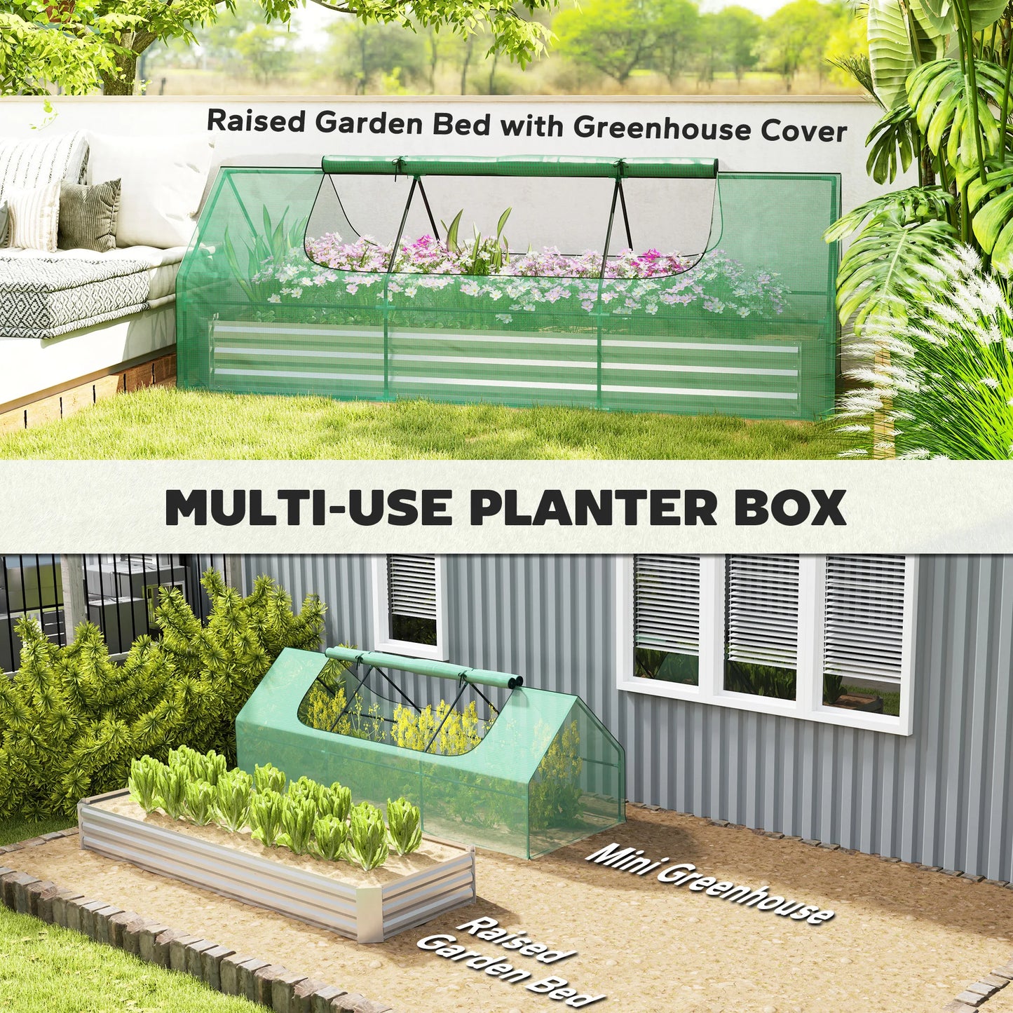 Ljustra Raised Garden Bed with Mini Greenhouse Galvanized Steel 8.6ft