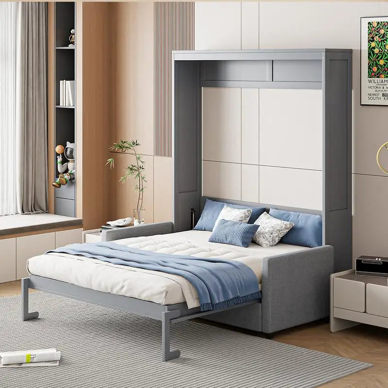 Gray Full Size Murphy Bed Space Saving Couch Sofa Wall Bed
