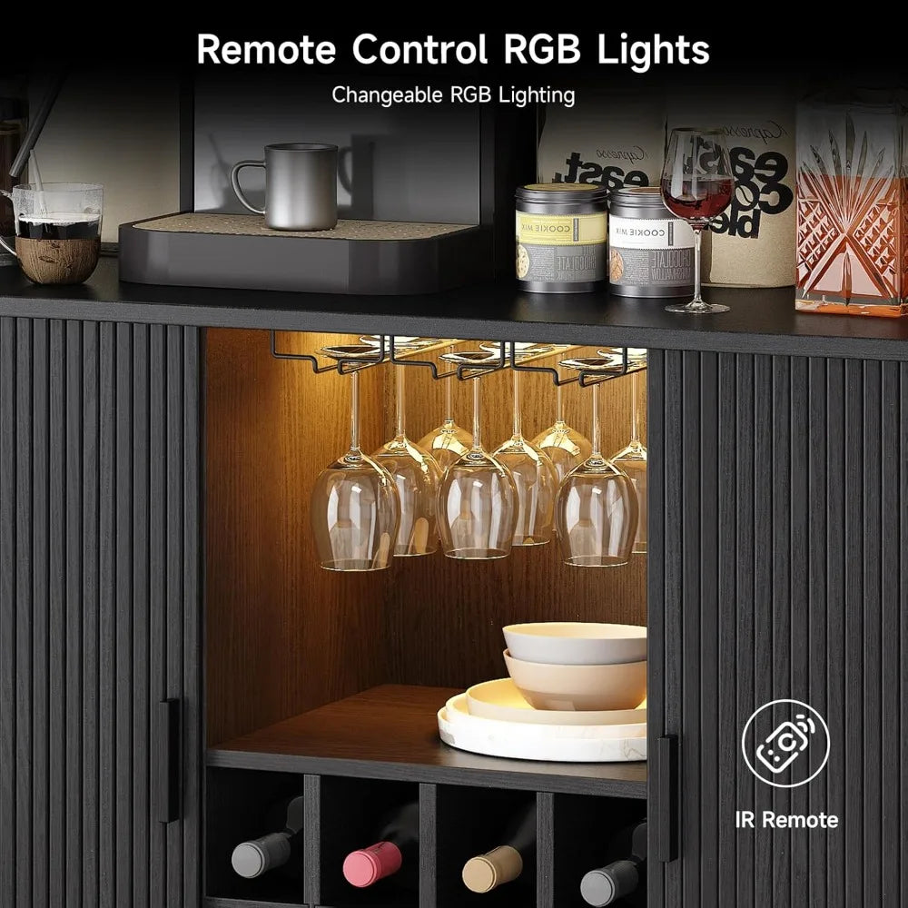 Modern 55 Inch Wine Bar Cabinet LED Lighting Whiskey Coffee Station