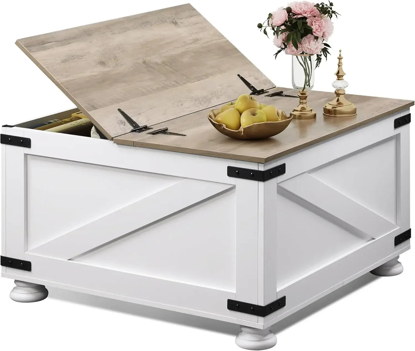 Farmhouse Lift Top Coffee Table with Storage 31.5 Inch Square Table
