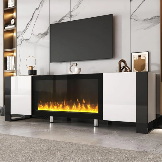 Modern Fireplace TV Stand with Electric Fireplace and Storage Cabinet