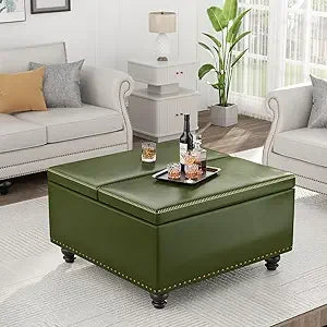 Square Storage Ottoman Faux Leather Lift Top Multi-Purpose Living Room