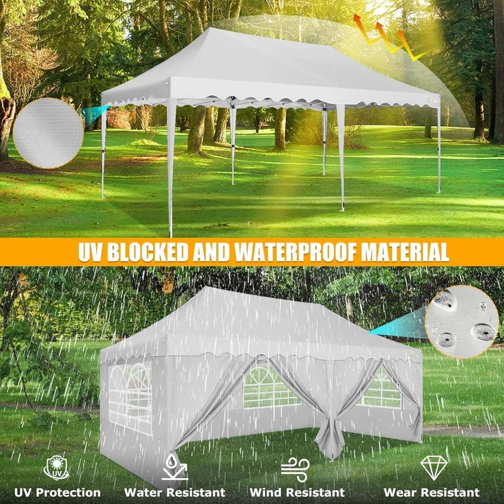 10x20 Pop Up Canopy Tent Waterproof Easy Setup with Sidewalls Sandbags