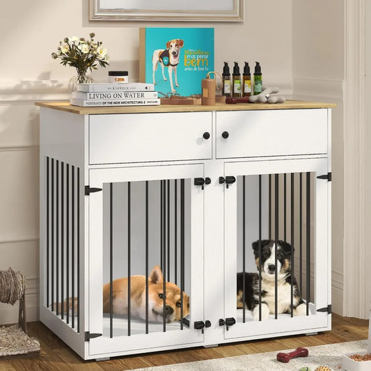 Large Dog Crate Indoor Furniture 41 Inch Wooden Kennel for 2 Dogs