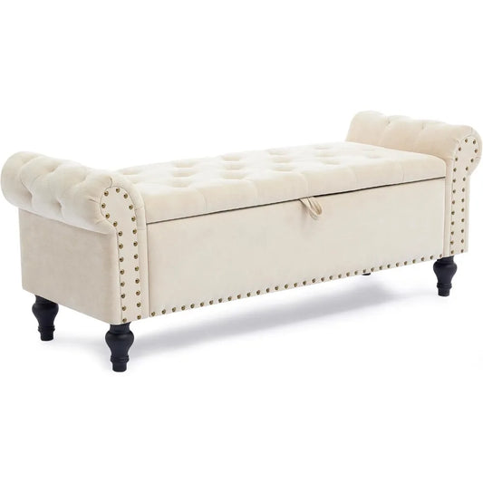 51 Inch Bedroom Storage Bench Ottoman with Storage Chenille Upholstered