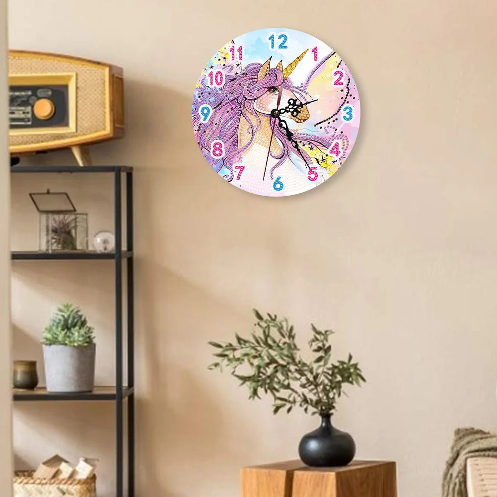 2D Flat DIY Diamond Painting Wooden Wall Clock Kit for Home Decor