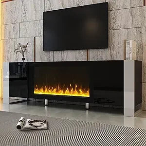 Modern Fireplace TV Stand with Electric Fireplace and Storage Cabinet