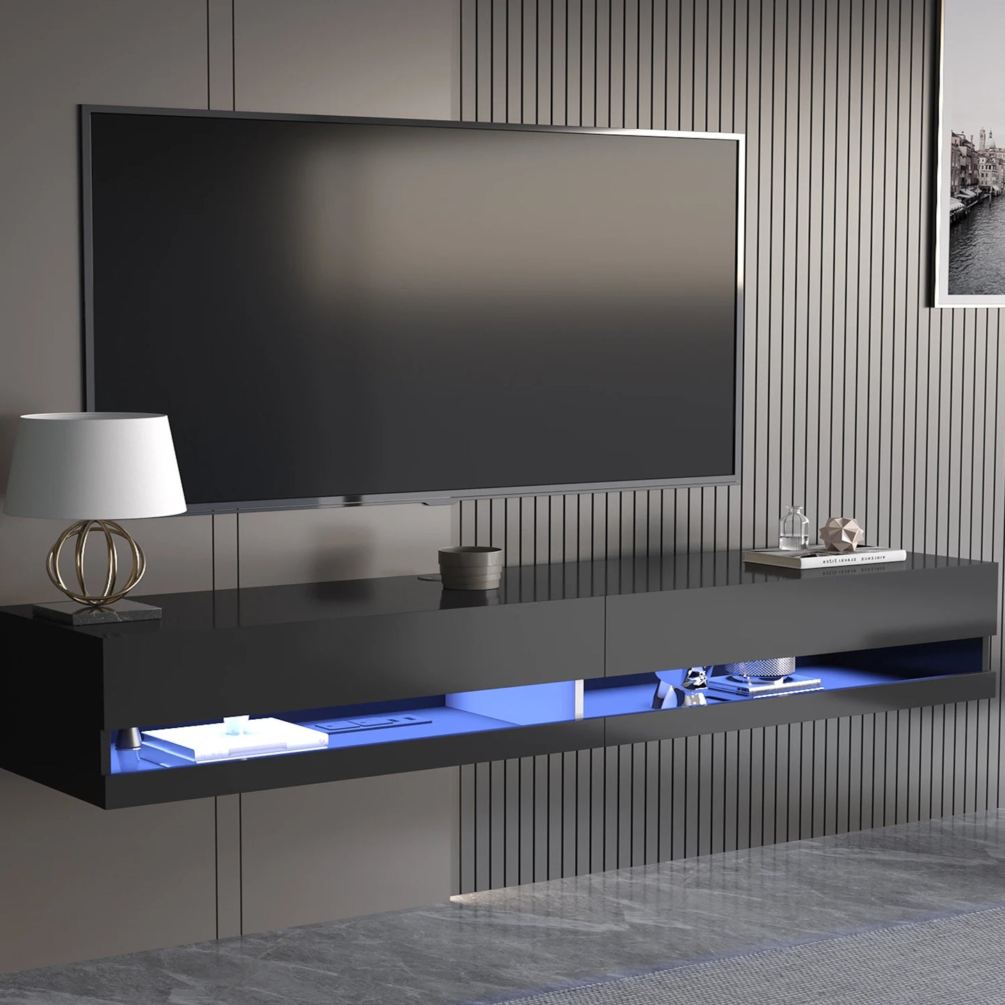 71 Inch Floating TV Stand Modern Wall Mounted LED Media Console