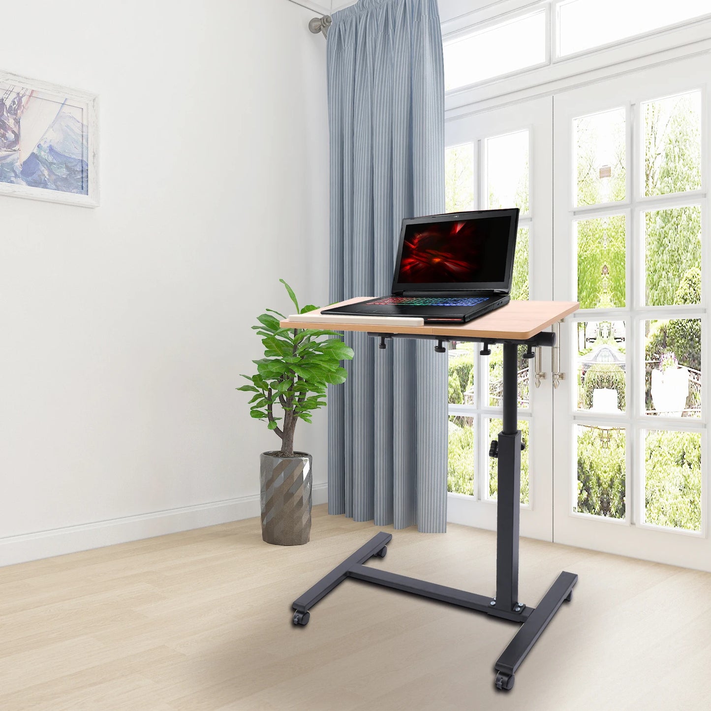 Adjustable Height Laptop Desk with Wheels Portable Mobile Workstation