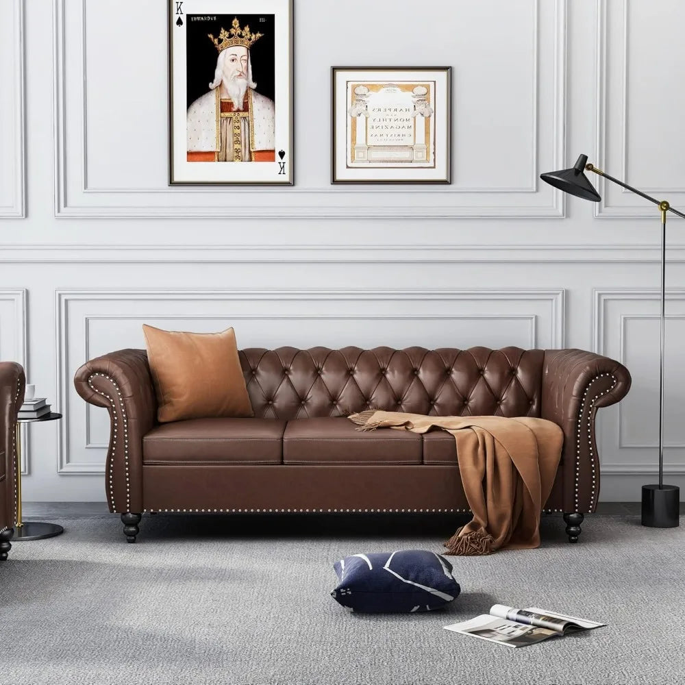 Ljustra Chesterfield 3-Seater Sofa Modern Leather Tufted Couch