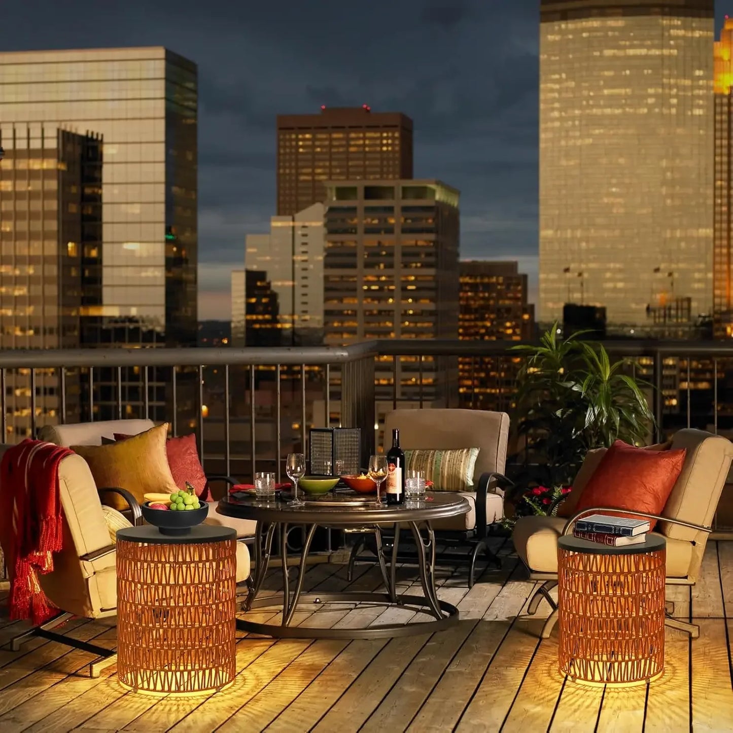 Outdoor Side Table with Dimmable Light Remote Control 2-Pack