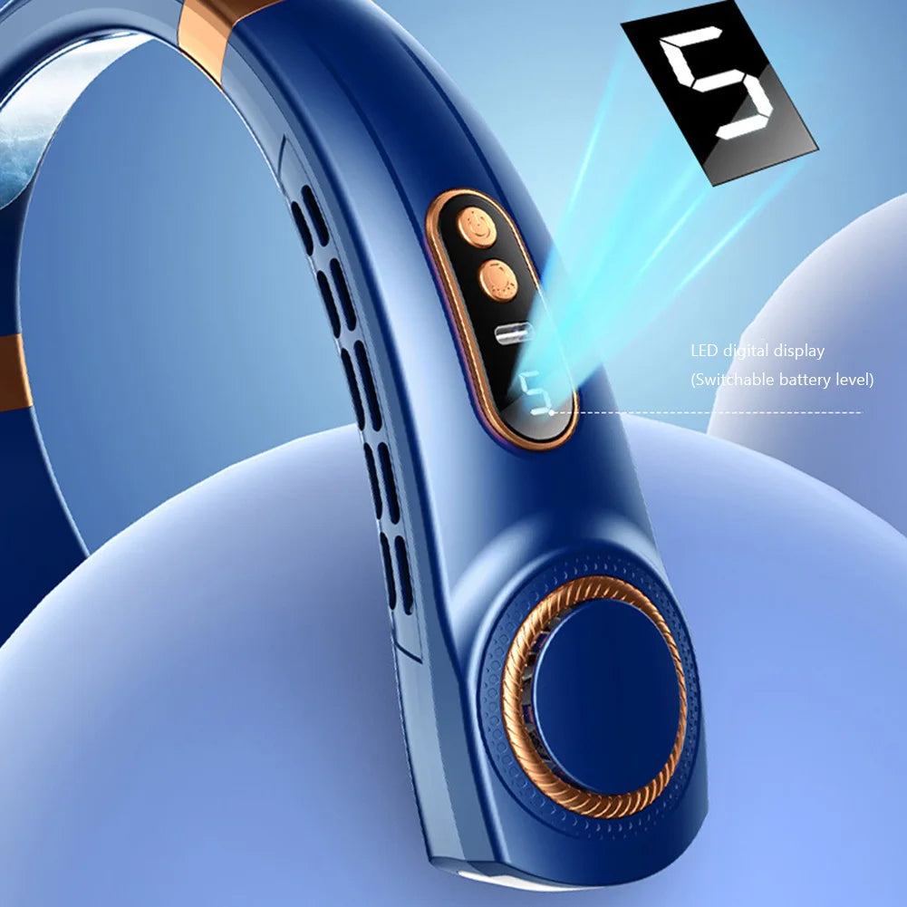 Mute USB Bladeless Neck Fan 5 Speeds Rechargeable Portable Cooling Fan