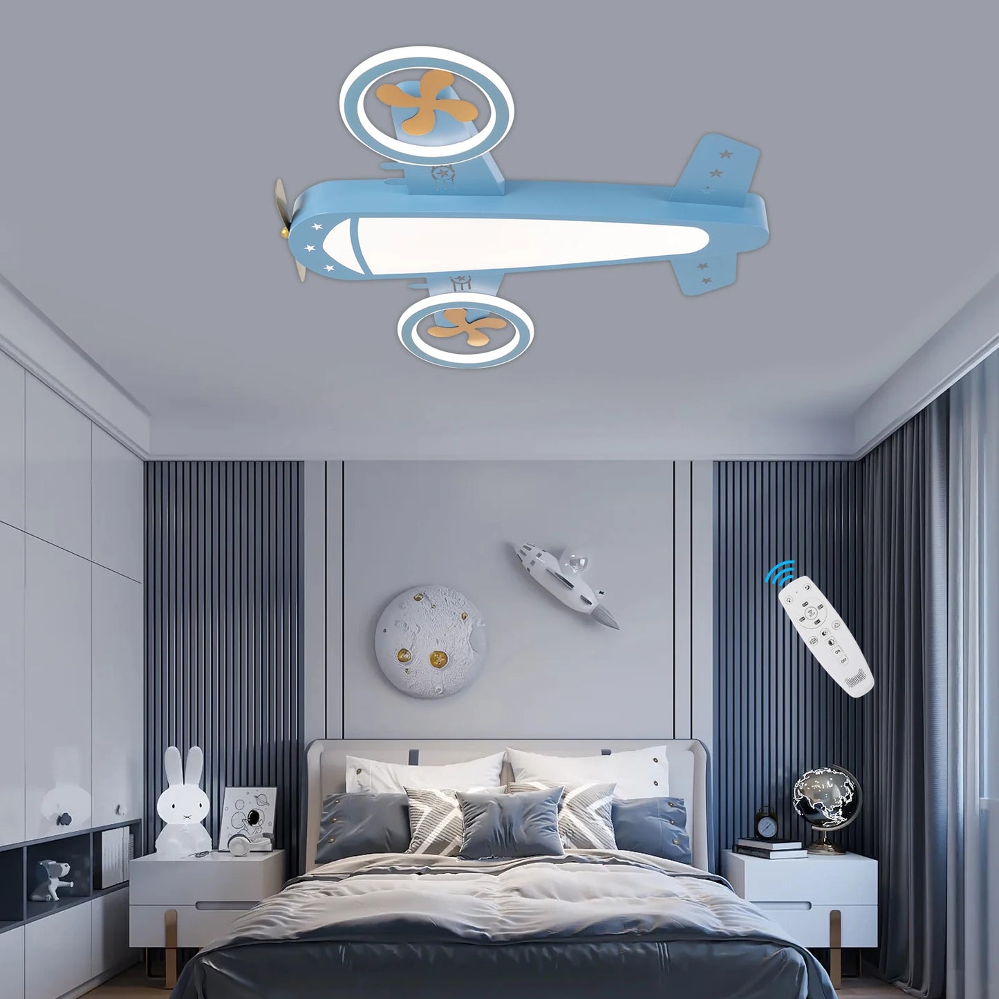 Dimmable Remote Control LED Ceiling Light Fixture with Fans for Bedroom