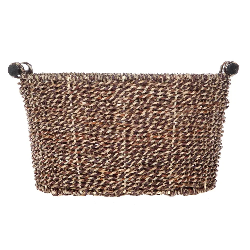Oval Seagrass Storage Basket with Wooden Handles Decorative Home Storage